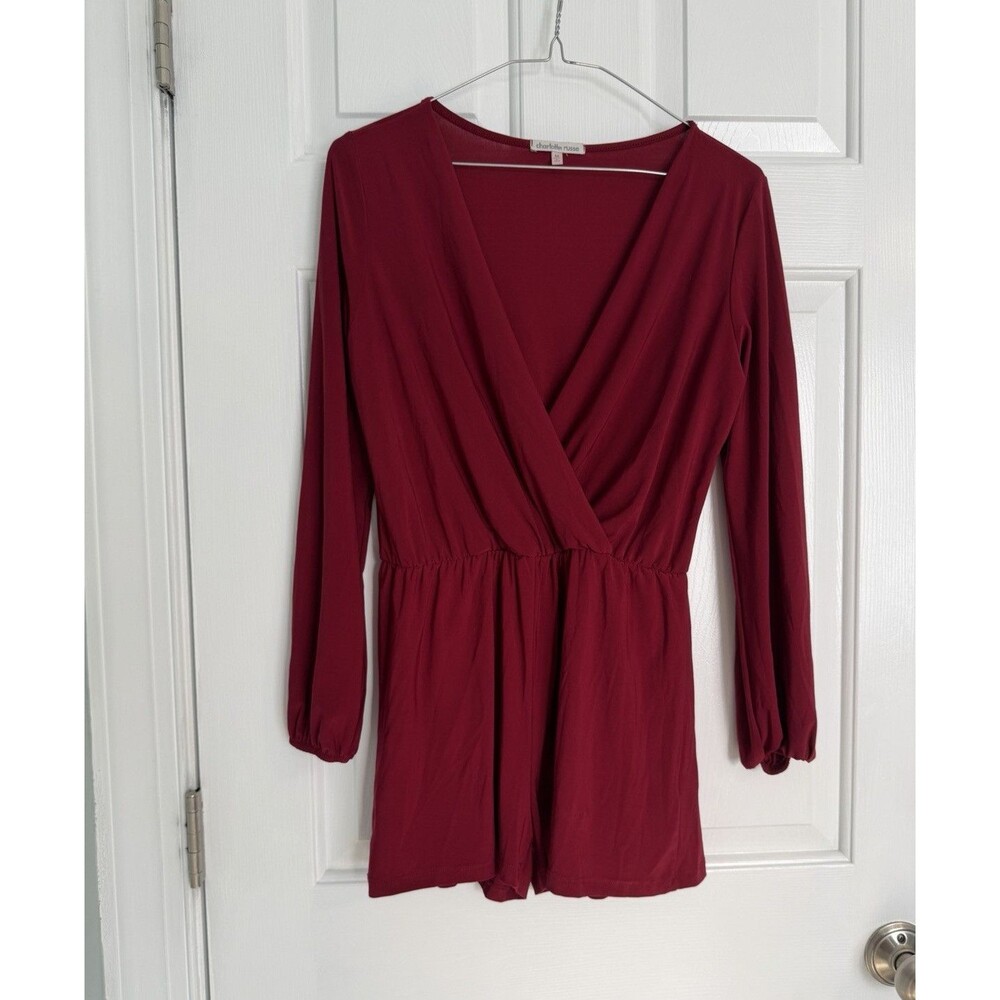 Charlotte Russe Y2K Women’s Burgundy V-Neck Long Sleeve Jersey Romper M